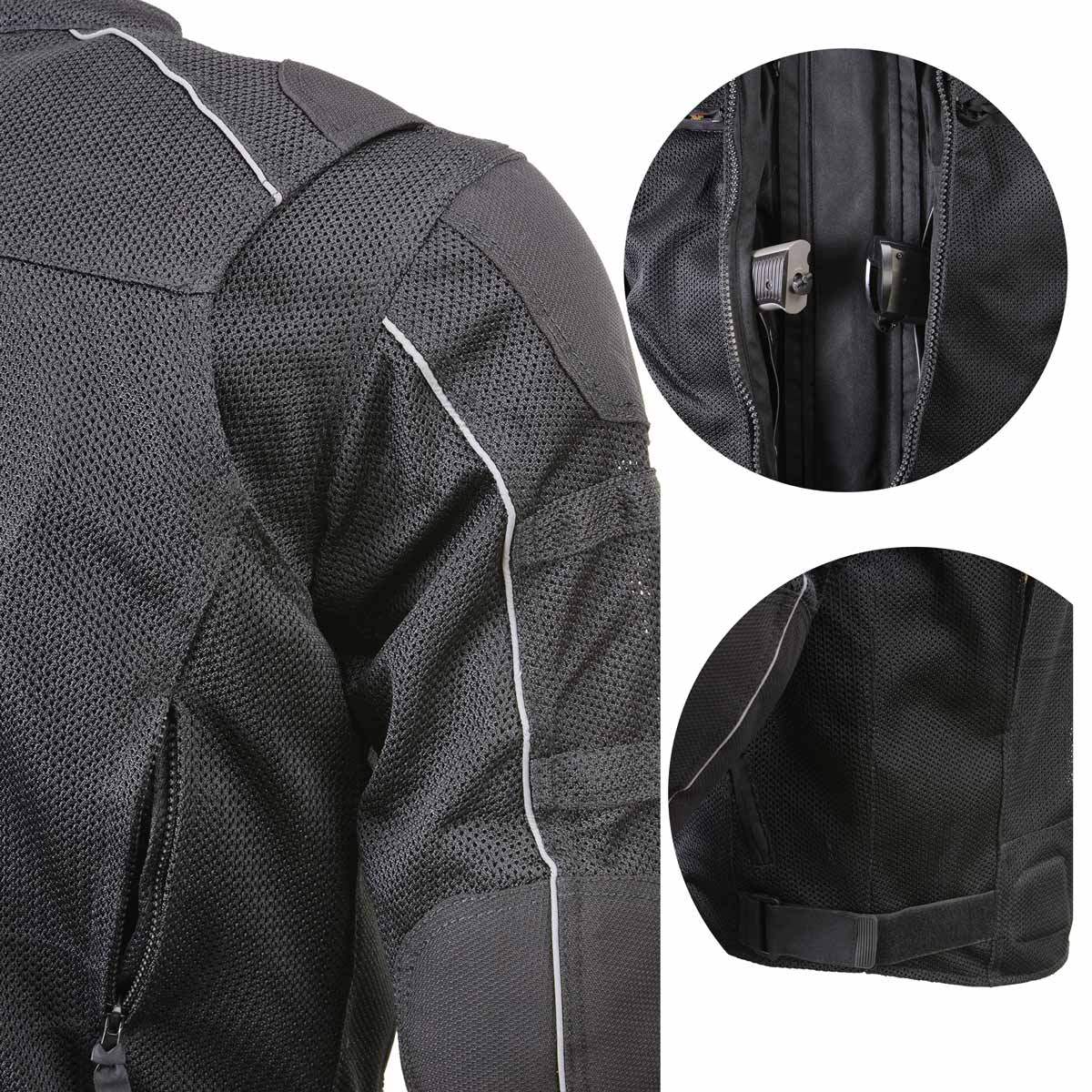 Xelement XS6557 Men's 'Troubled' Black All-Weather Mesh Motorcycle Biker Rider Jacket with X-Armor Protection