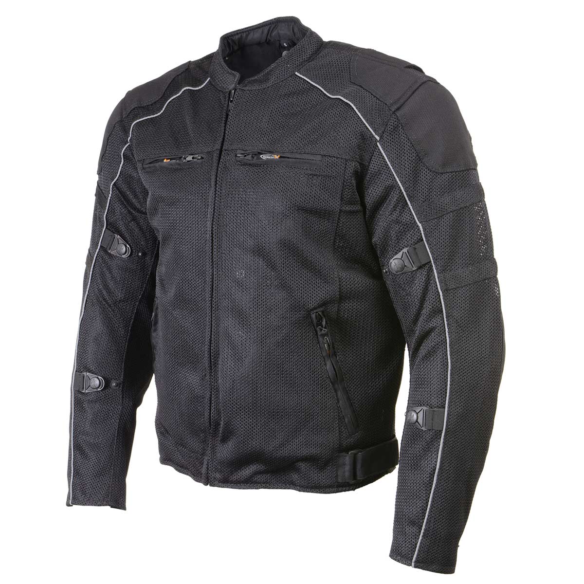 Xelement XS6557 Men's 'Troubled' Black All-Weather Mesh Motorcycle Biker Rider Jacket with X-Armor Protection