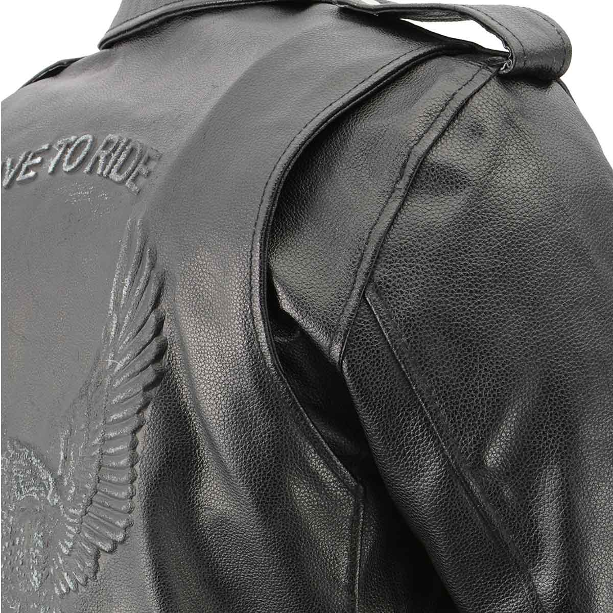 Men's XS703 Black Embossed 'Live to Ride, Ride to Live' Classic Motorcycle Jacket