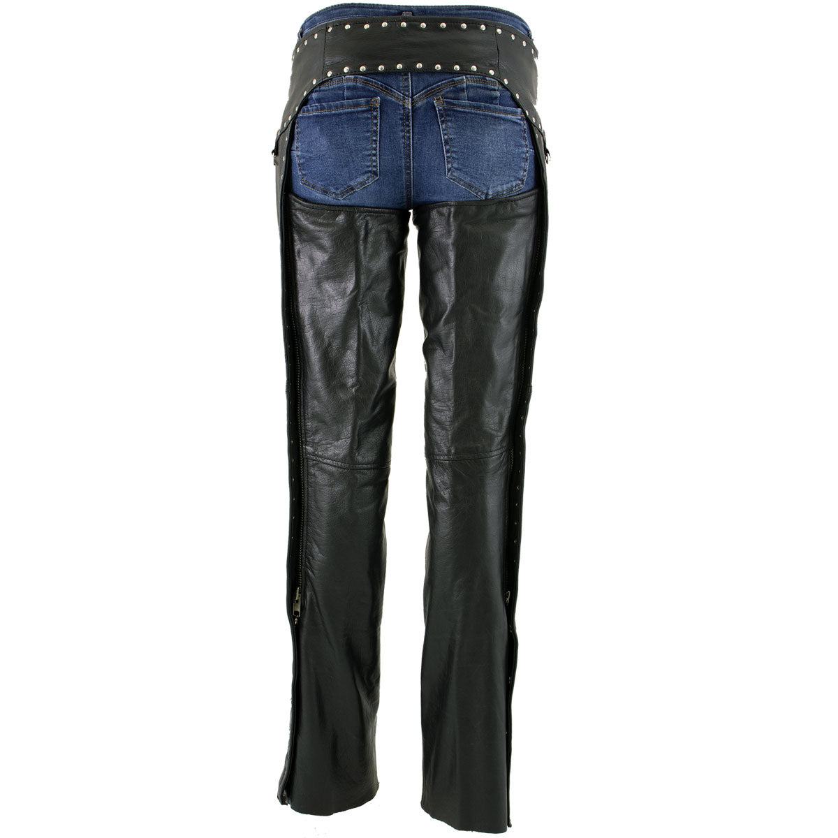 Xelement XS7590 Women's 'Riveted' Classic Black Leather Motorcycle Biker Rider Chaps