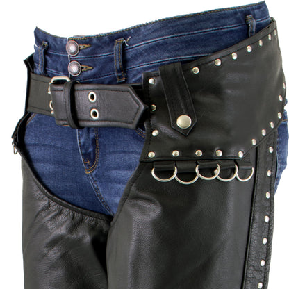 Xelement XS7590 Women's 'Riveted' Classic Black Leather Motorcycle Biker Rider Chaps