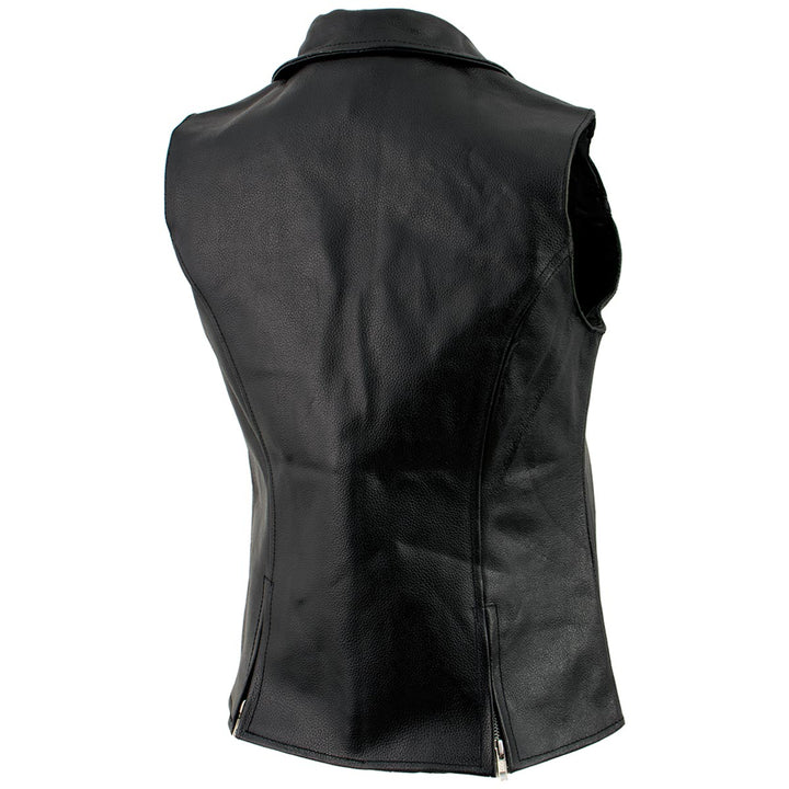 Ladies XS773 Black Zippered M/C Lapel Leather Vest