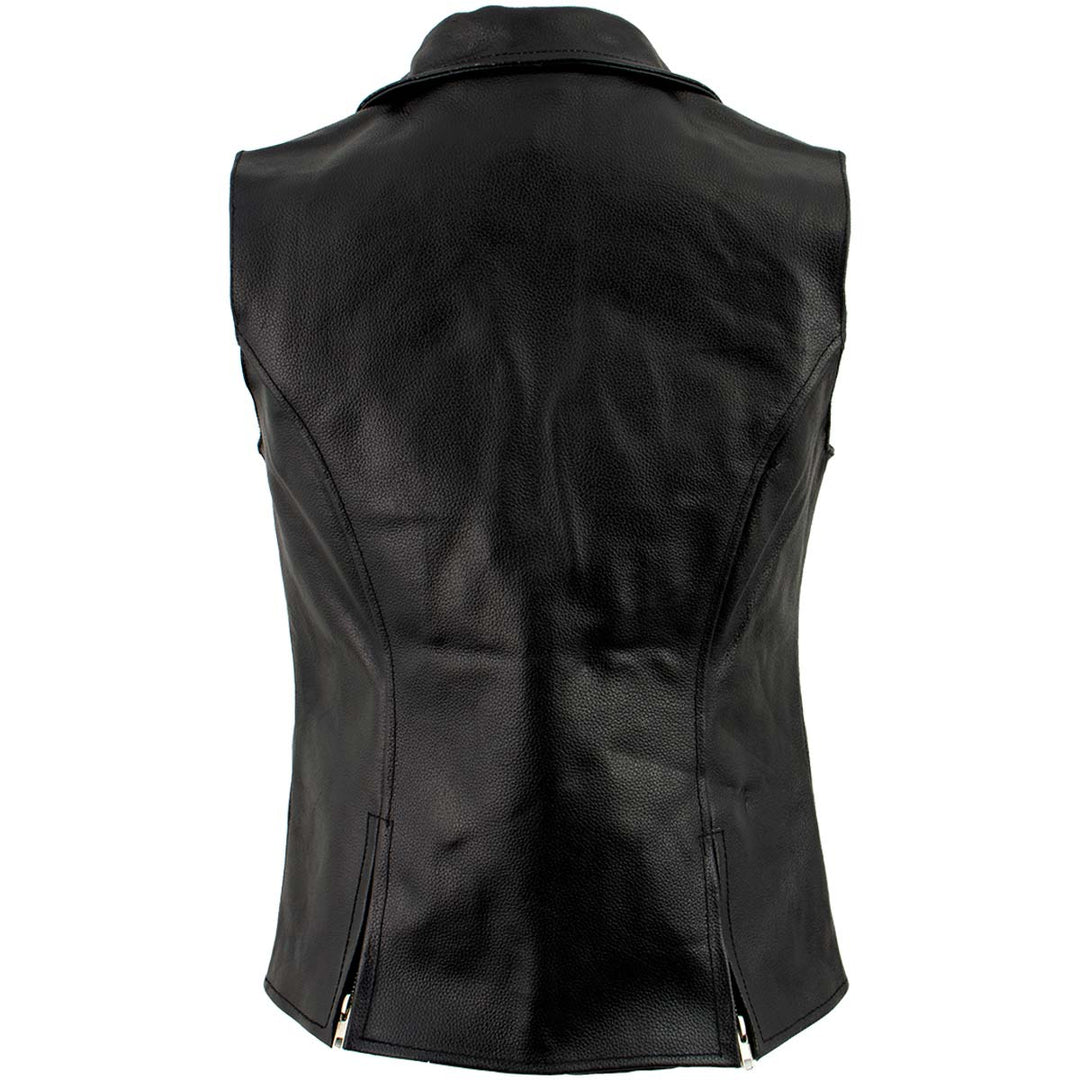 Ladies XS773 Black Zippered M/C Lapel Leather Vest