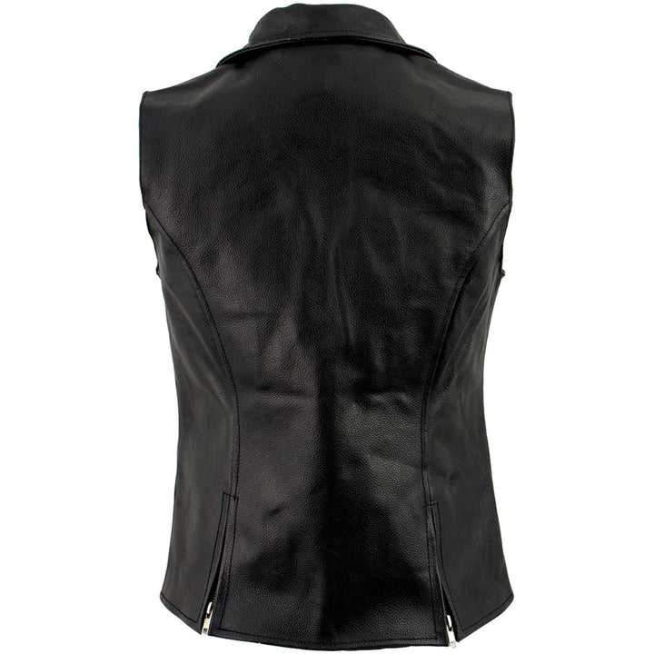 Ladies XS773 Black Zippered M/C Lapel Leather Vest