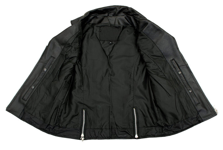 Ladies XS773 Black Zippered M/C Lapel Leather Vest