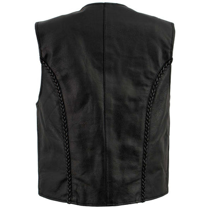 Ladies XS776 Black Braided Motorcycle Vest with Zipper Closure