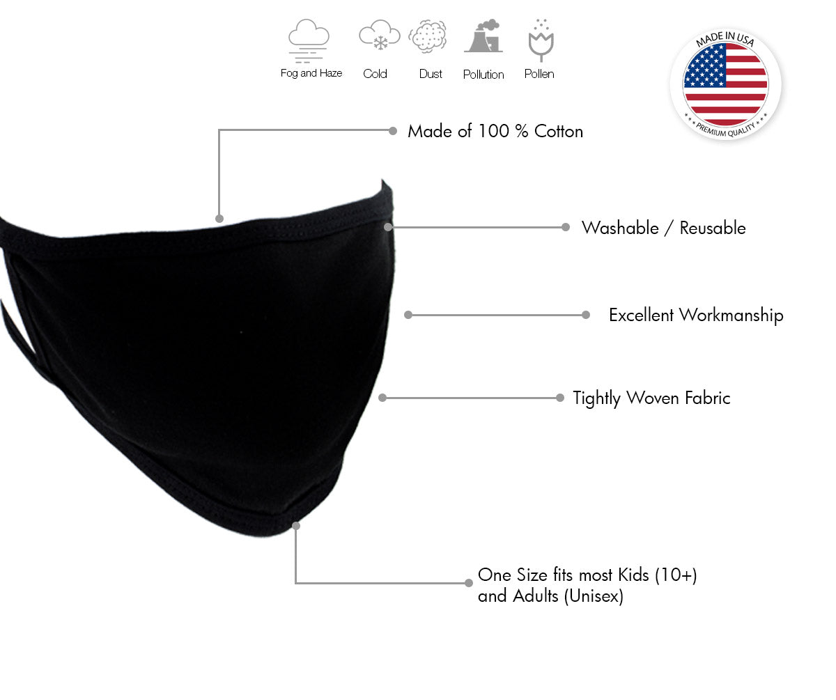 Xelement XS8003 'Black' USA Made 100 % Cotton Protective Face Mask