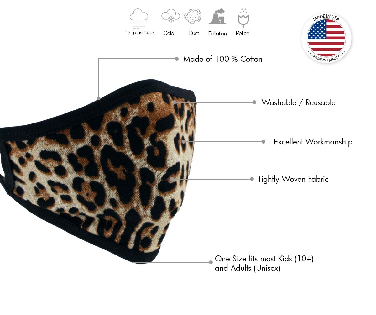 Xelement XS8005 'Leopard Print' USA Made 100 % Cotton Protective Face Mask