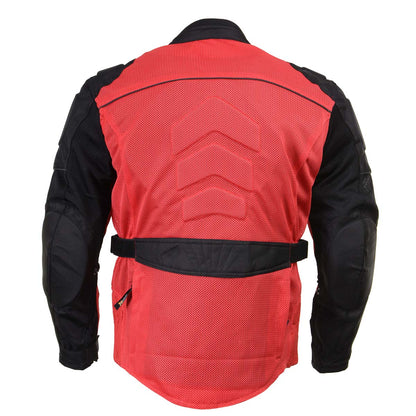 Xelement XS8161 Men's 'Venture' All Season Black with Red Tri-Tex and Mesh Motorcycle Rider Jacket with X-Armor