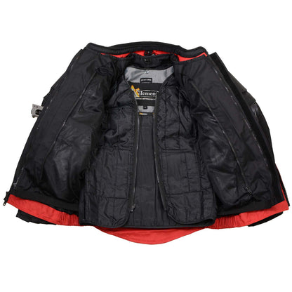 Xelement XS8161 Men's 'Venture' All Season Black with Red Tri-Tex and Mesh Motorcycle Rider Jacket with X-Armor