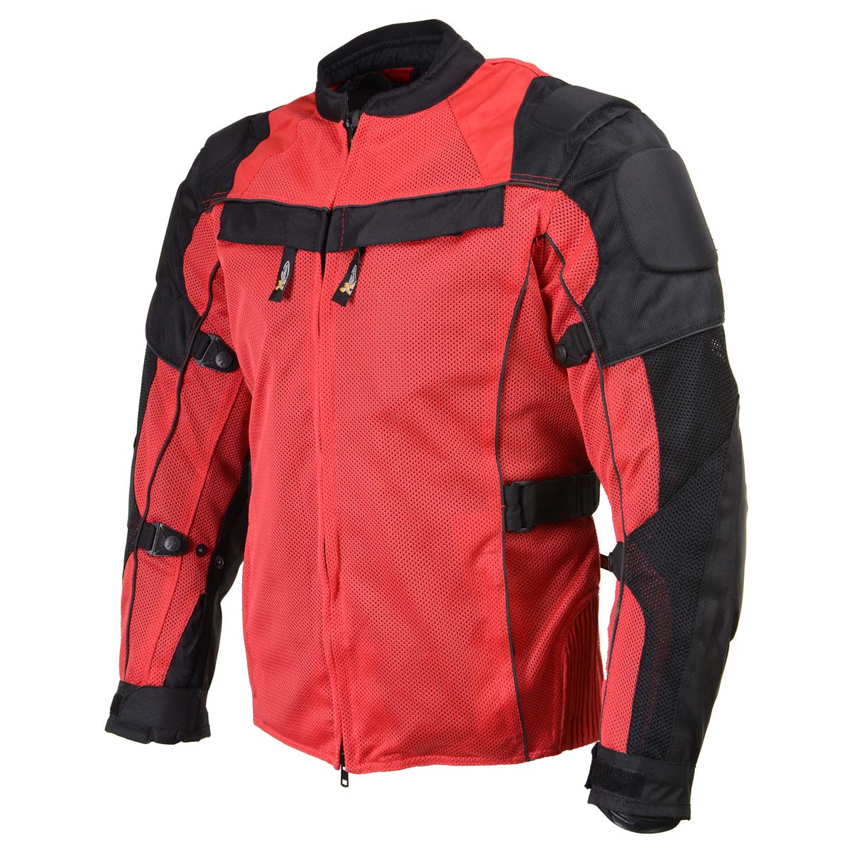 Xelement XS8161 Men's 'Venture' All Season Black with Red Tri-Tex and Mesh Motorcycle Rider Jacket with X-Armor