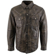 Milwaukee Leather MLM1613 Men's Distressed Brown Casual Biker Rider Leather Shirt w/ Vintage 5 Cent Buffalo Buttons