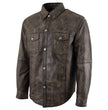 Milwaukee Leather MLM1613 Men's Distressed Brown Casual Biker Rider Leather Shirt w/ Vintage 5 Cent Buffalo Buttons