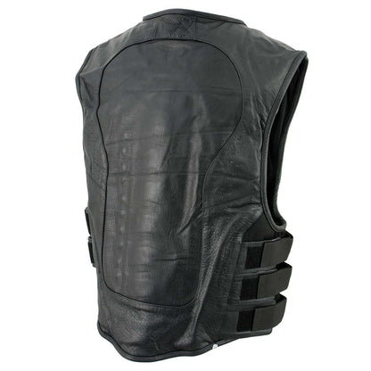 Leather King XSM1467 Men's Classic Black Leather Vest with Back Armor