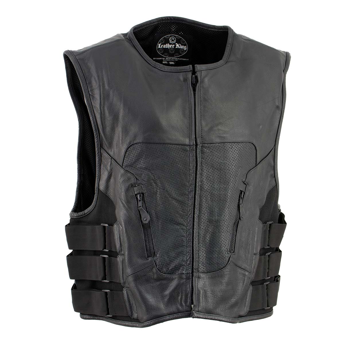 Leather King XSM1467 Men's Classic Black Leather Vest with Back Armor