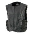 Leather King XSM1467 Men's Classic Black Leather Vest with Back Armor