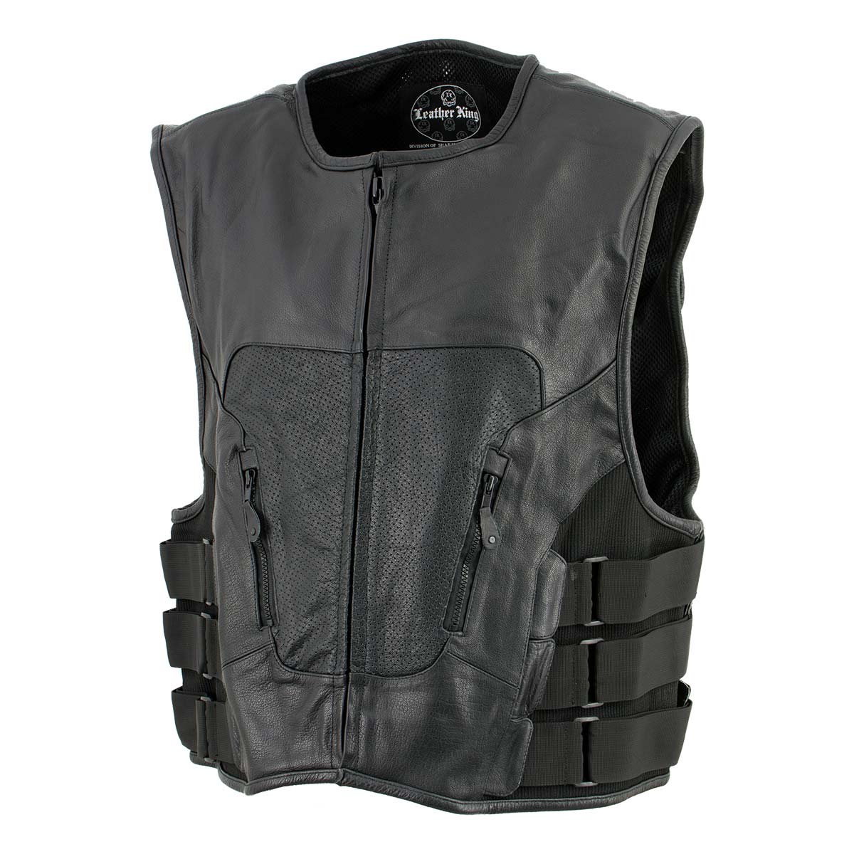 Leather King XSM1467 Men's Classic Black Leather Vest with Back Armor