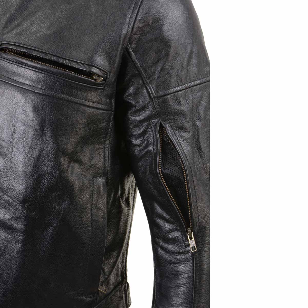 Milwaukee Leather LKM17015 Men's Premium Black Leather Vented Racer Style Motorcycle Bker Jacket w/ CE Armor