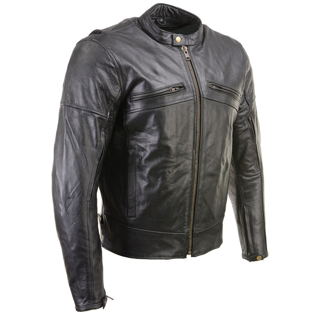 Milwaukee Leather LKM17015 Men's Premium Black Leather Vented Racer Style Motorcycle Bker Jacket w/ CE Armor