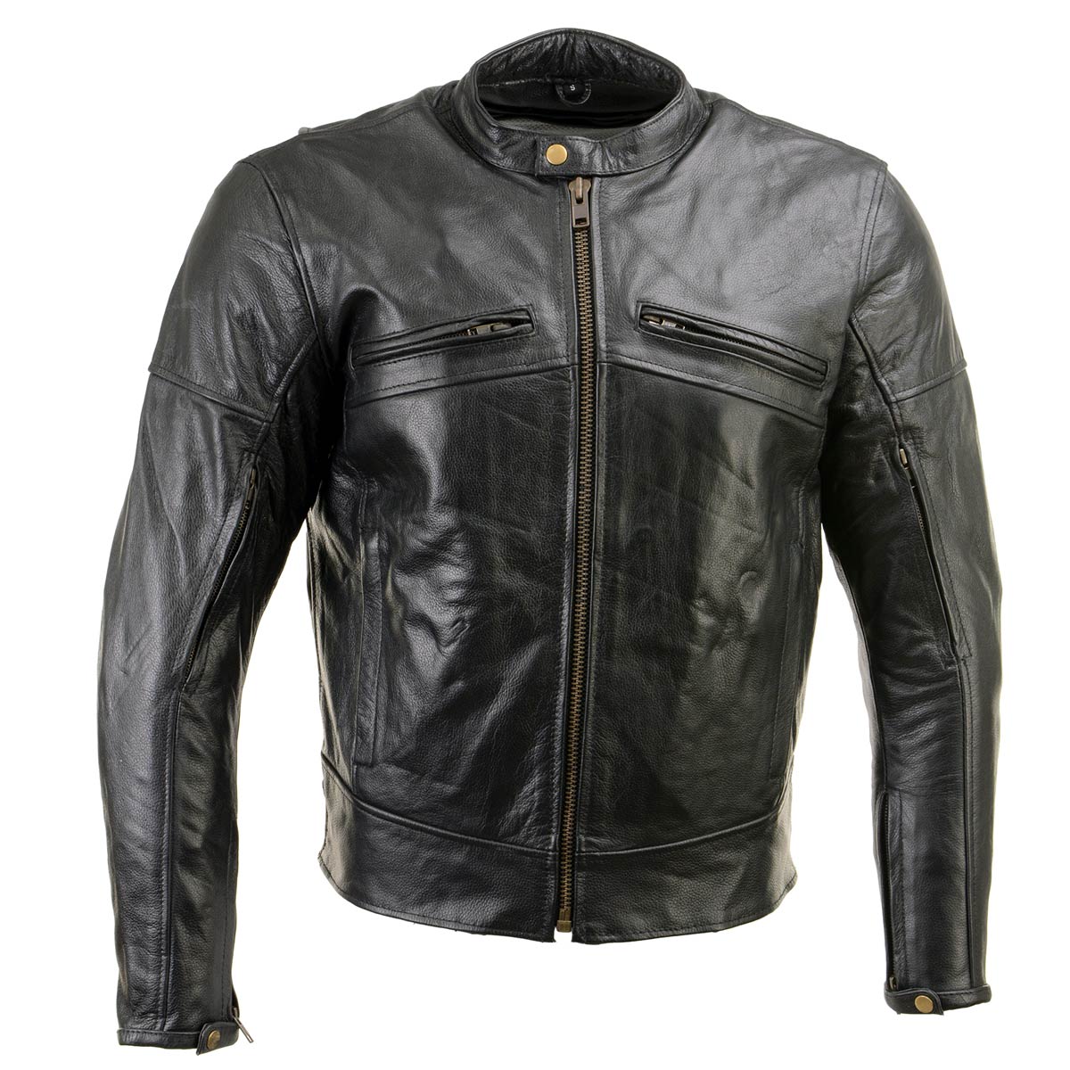 Milwaukee Leather LKM17015 Men's Premium Black Leather Vented Racer Style Motorcycle Bker Jacket w/ CE Armor