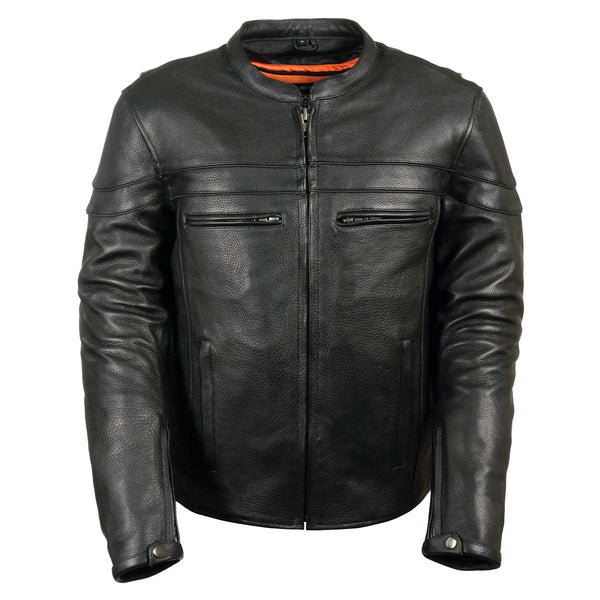 Z1R1408 Men's '45' Black Sport Vented Black Leather Moto Jacket