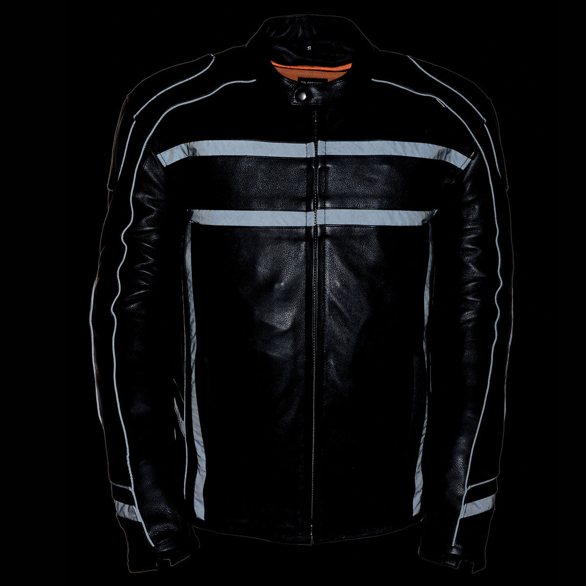 Z1R2083 Men’s ‘444’ Classic Reflective Black Leather Jacket