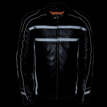 Z1R2083 Men’s ‘444’ Classic Reflective Black Leather Jacket